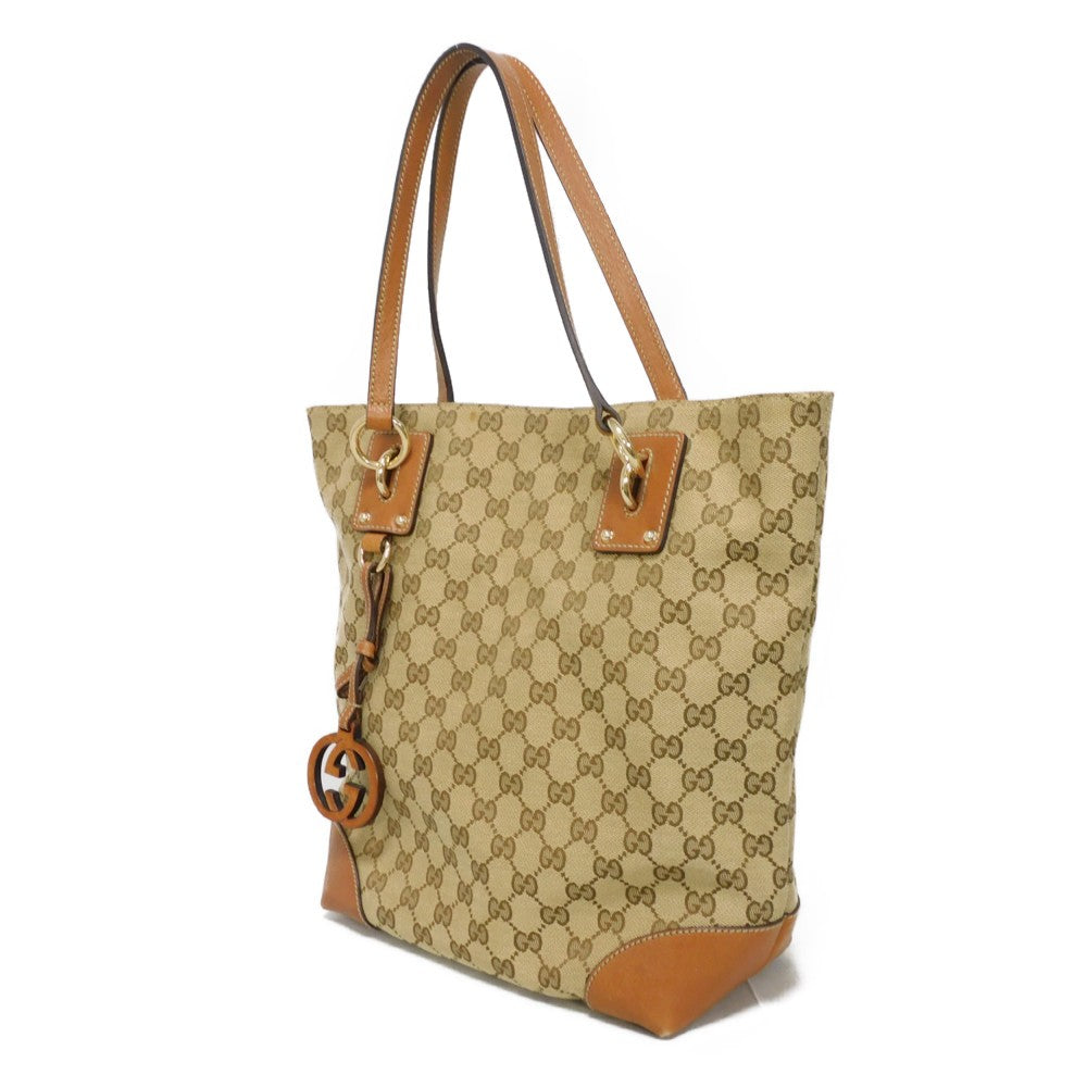 GUCCI Tote Bag 247237 GG canvas x calf leather beige Brown Bucket GG canvas Interlocking G tote Women Used