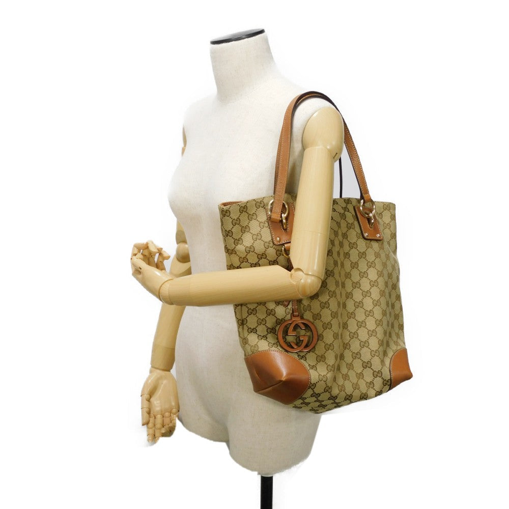 GUCCI Tote Bag 247237 GG canvas x calf leather beige Brown Bucket GG canvas Interlocking G tote Women Used