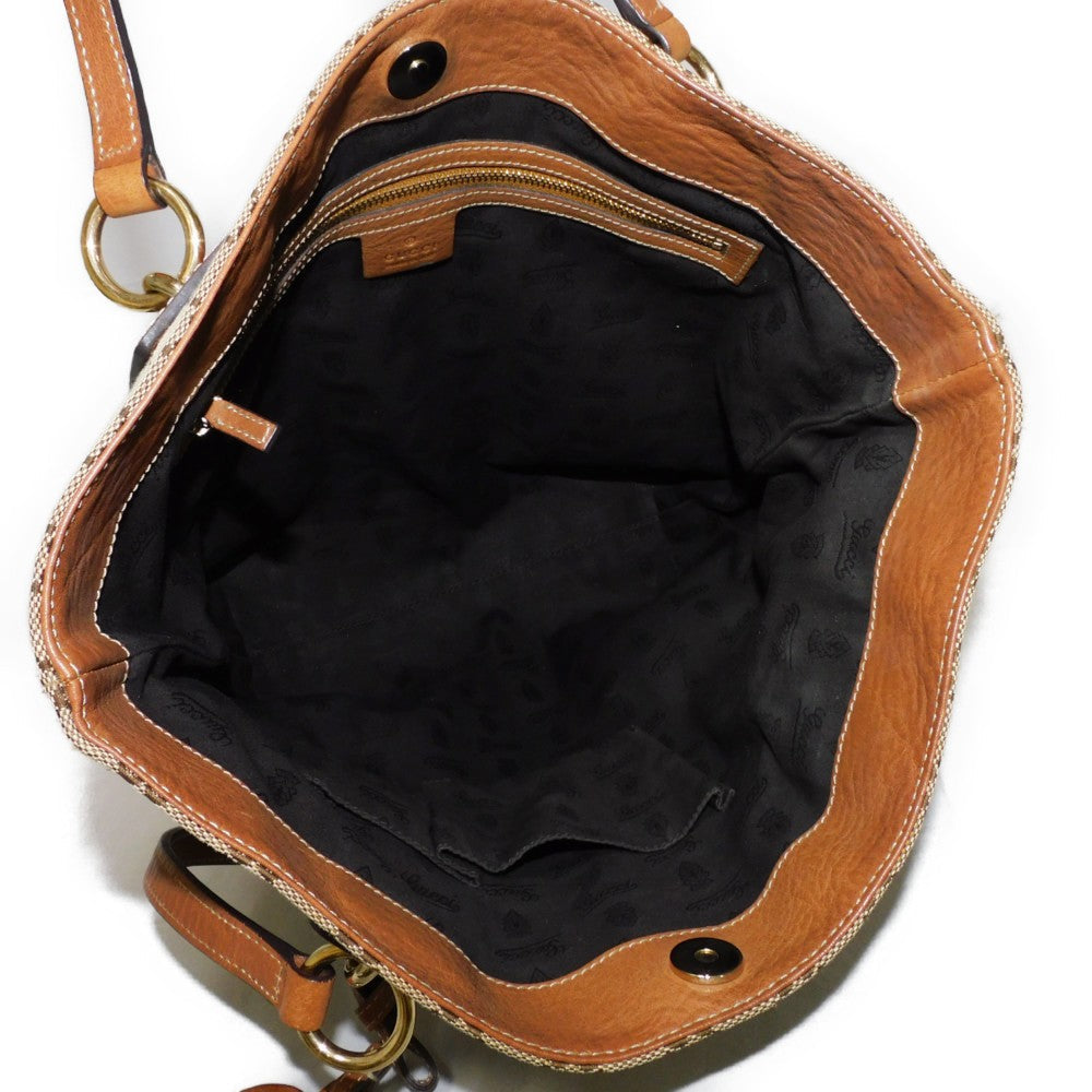 GUCCI Tote Bag 247237 GG canvas x calf leather beige Brown Bucket GG canvas Interlocking G tote Women Used