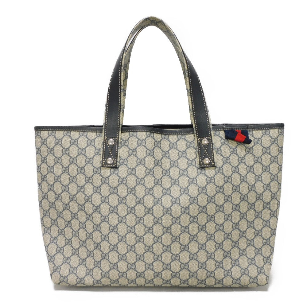 GUCCI Tote Bag 211134 GG Plus Canvas (PVC-coated) x Calfskin Leather Navy x black GG Supreme PVC Web Stripe Double G Navy Black GG plus Sherry Line Tote Women(Unisex) Used