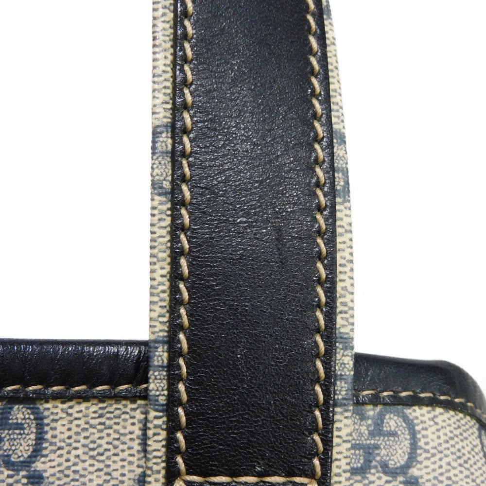 GUCCI Tote Bag 211134 GG Plus Canvas (PVC-coated) x Calfskin Leather Navy x black GG Supreme PVC Web Stripe Double G Navy Black GG plus Sherry Line Tote Women(Unisex) Used