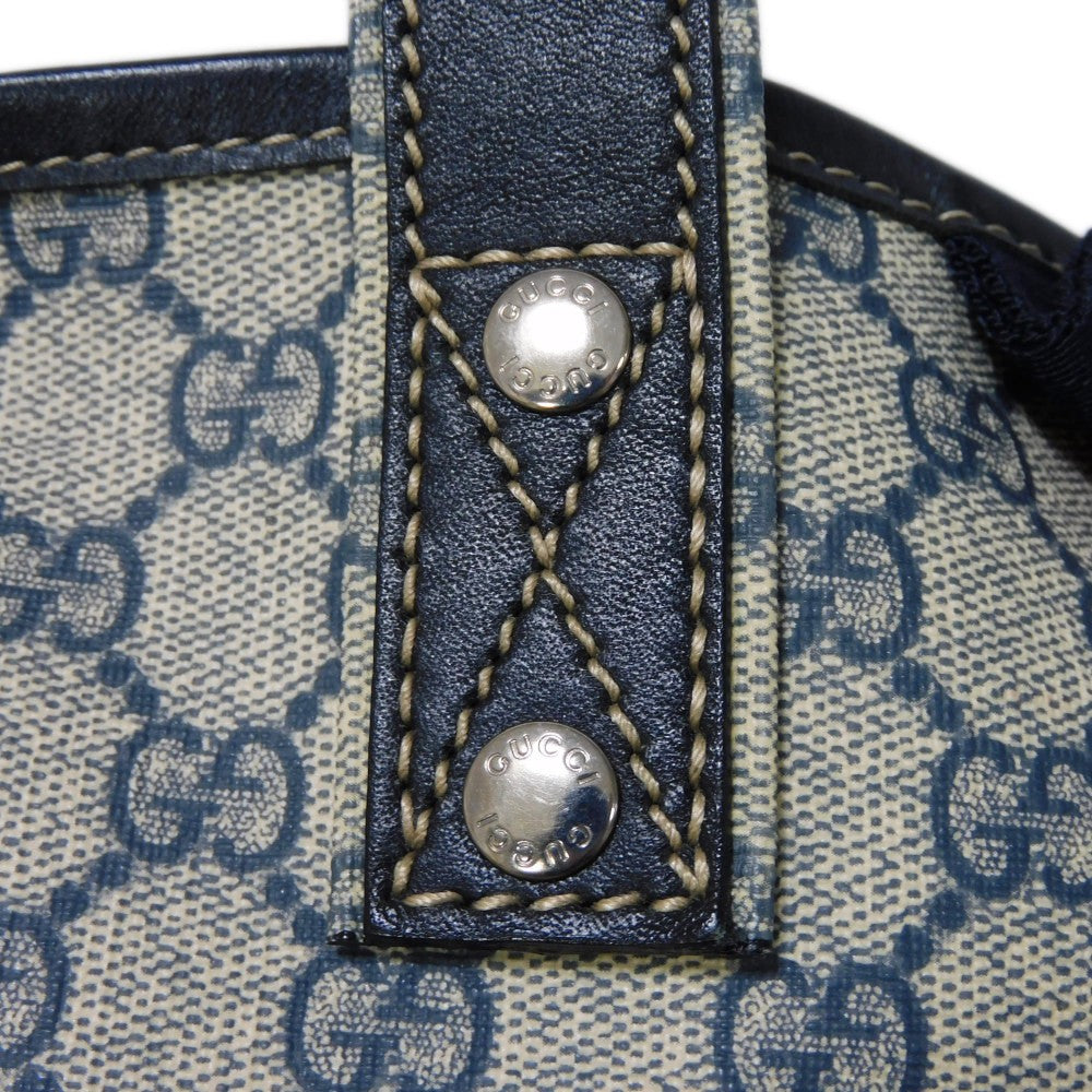 GUCCI Tote Bag 211134 GG Plus Canvas (PVC-coated) x Calfskin Leather Navy x black GG Supreme PVC Web Stripe Double G Navy Black GG plus Sherry Line Tote Women(Unisex) Used