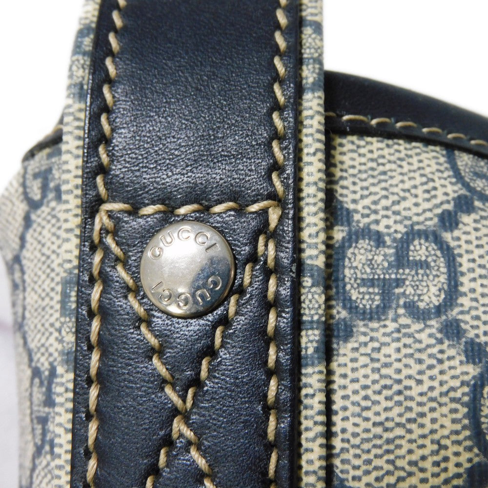 GUCCI Tote Bag 211134 GG Plus Canvas (PVC-coated) x Calfskin Leather Navy x black GG Supreme PVC Web Stripe Double G Navy Black GG plus Sherry Line Tote Women(Unisex) Used