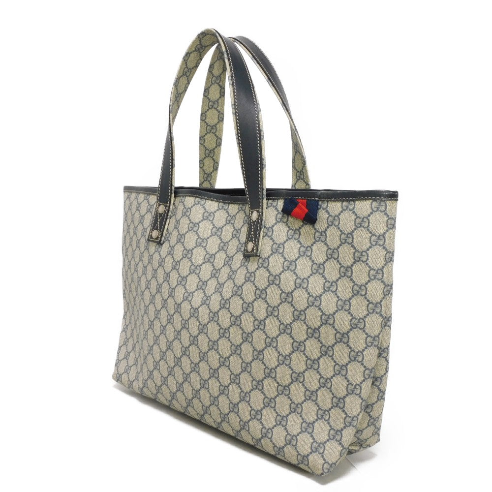 GUCCI Tote Bag 211134 GG Plus Canvas (PVC-coated) x Calfskin Leather Navy x black GG Supreme PVC Web Stripe Double G Navy Black GG plus Sherry Line Tote Women(Unisex) Used