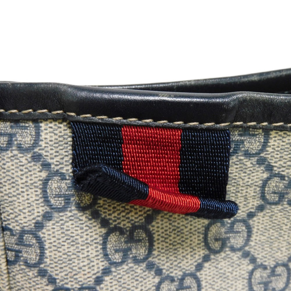 GUCCI Tote Bag 211134 GG Plus Canvas (PVC-coated) x Calfskin Leather Navy x black GG Supreme PVC Web Stripe Double G Navy Black GG plus Sherry Line Tote Women(Unisex) Used