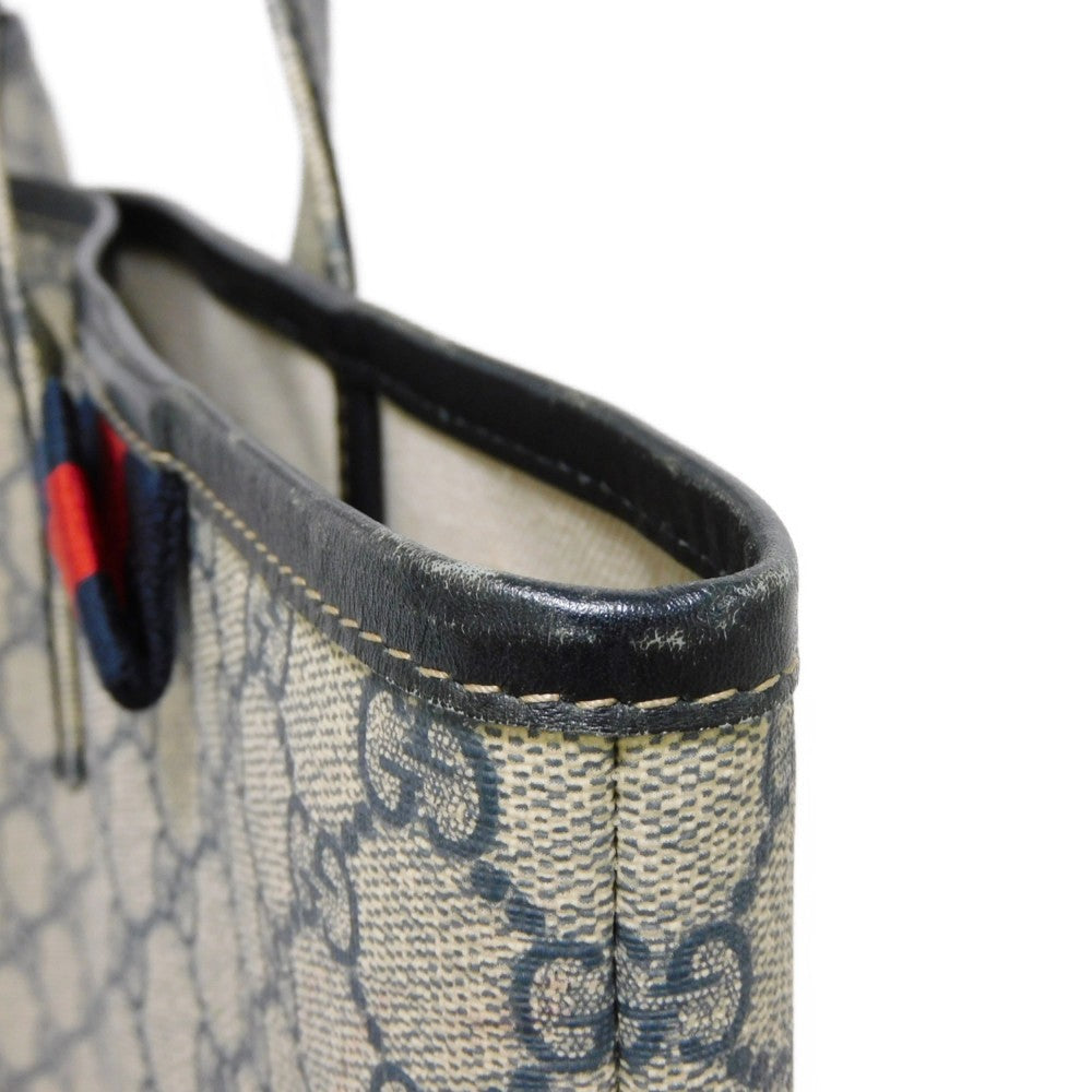 GUCCI Tote Bag 211134 GG Plus Canvas (PVC-coated) x Calfskin Leather Navy x black GG Supreme PVC Web Stripe Double G Navy Black GG plus Sherry Line Tote Women(Unisex) Used