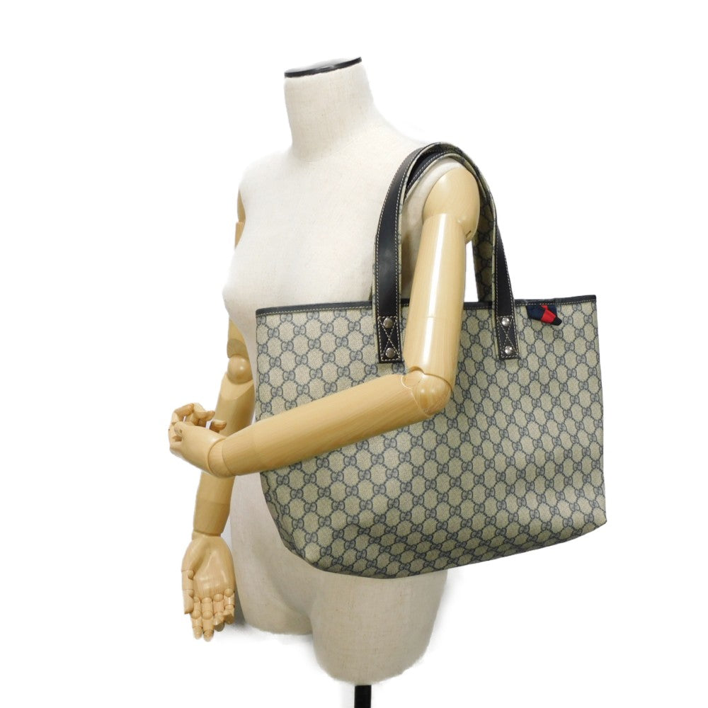 GUCCI Tote Bag 211134 GG Plus Canvas (PVC-coated) x Calfskin Leather Navy x black GG Supreme PVC Web Stripe Double G Navy Black GG plus Sherry Line Tote Women(Unisex) Used