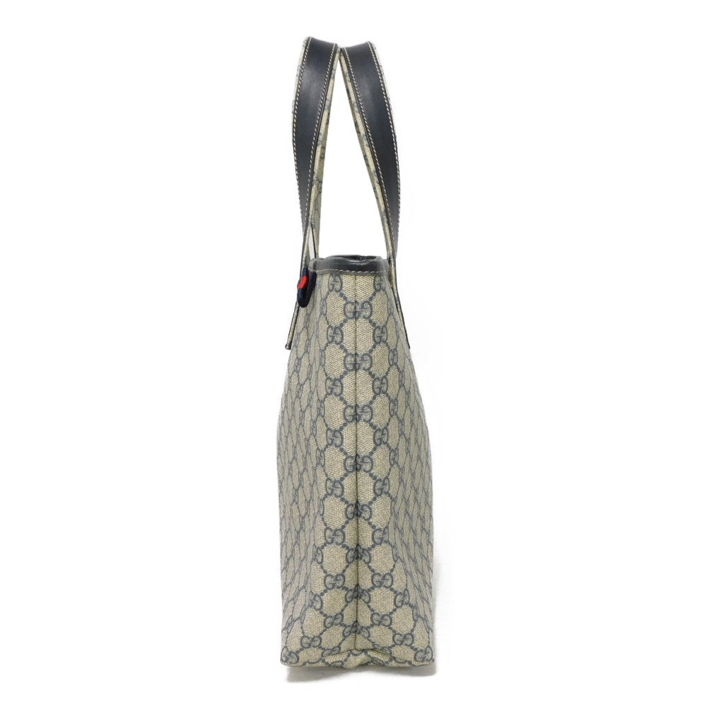 GUCCI Tote Bag 211134 GG Plus Canvas (PVC-coated) x Calfskin Leather Navy x black GG Supreme PVC Web Stripe Double G Navy Black GG plus Sherry Line Tote Women(Unisex) Used
