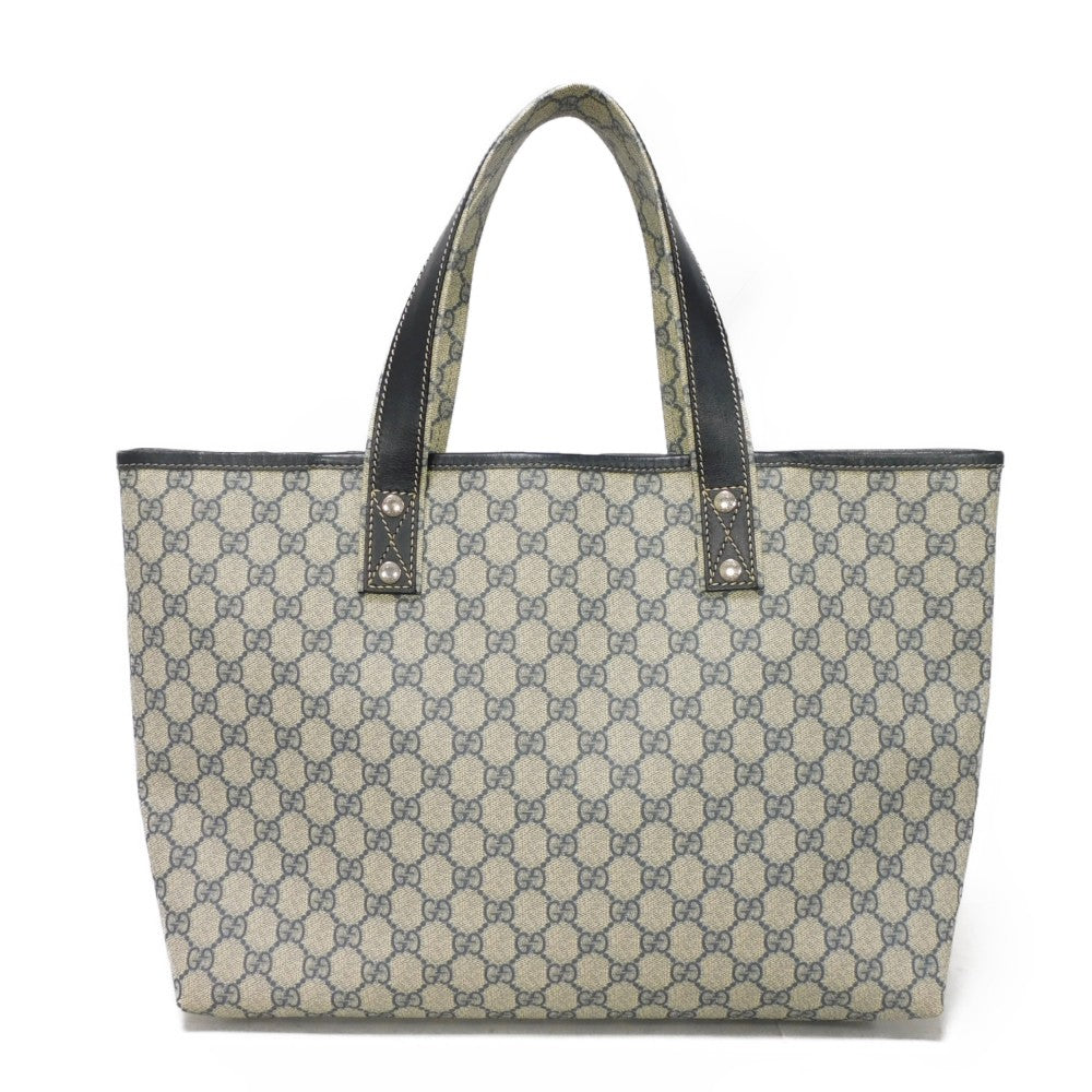 GUCCI Tote Bag 211134 GG Plus Canvas (PVC-coated) x Calfskin Leather Navy x black GG Supreme PVC Web Stripe Double G Navy Black GG plus Sherry Line Tote Women(Unisex) Used