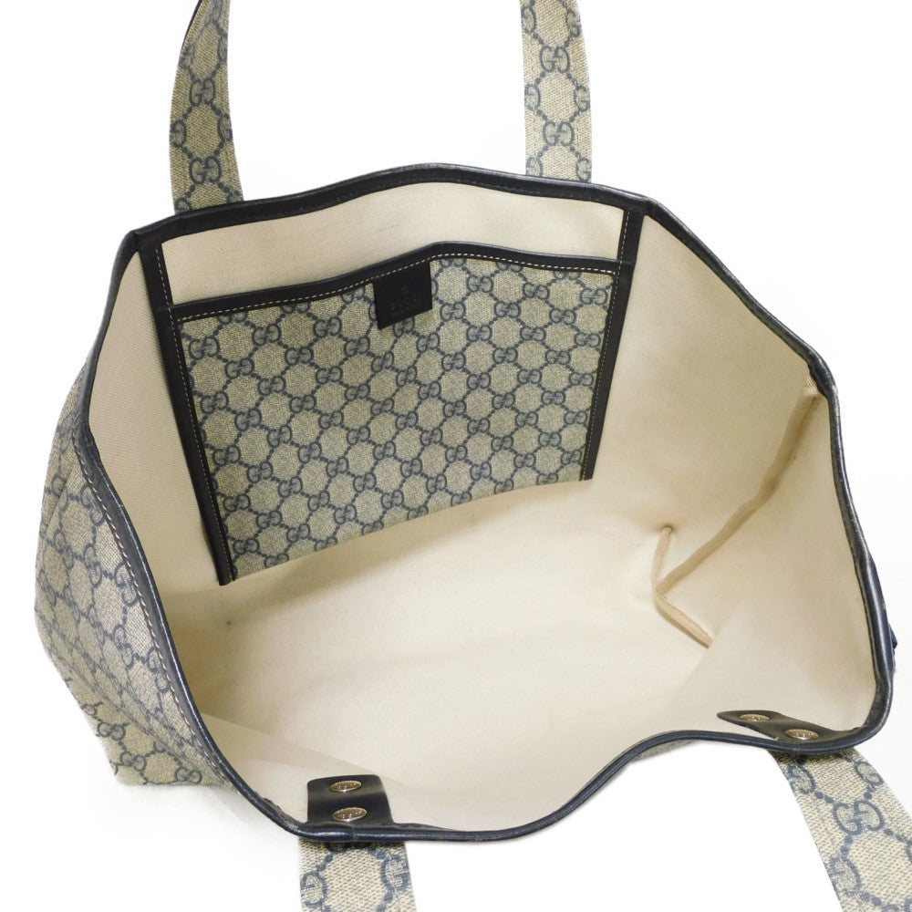 GUCCI Tote Bag 211134 GG Plus Canvas (PVC-coated) x Calfskin Leather Navy x black GG Supreme PVC Web Stripe Double G Navy Black GG plus Sherry Line Tote Women(Unisex) Used