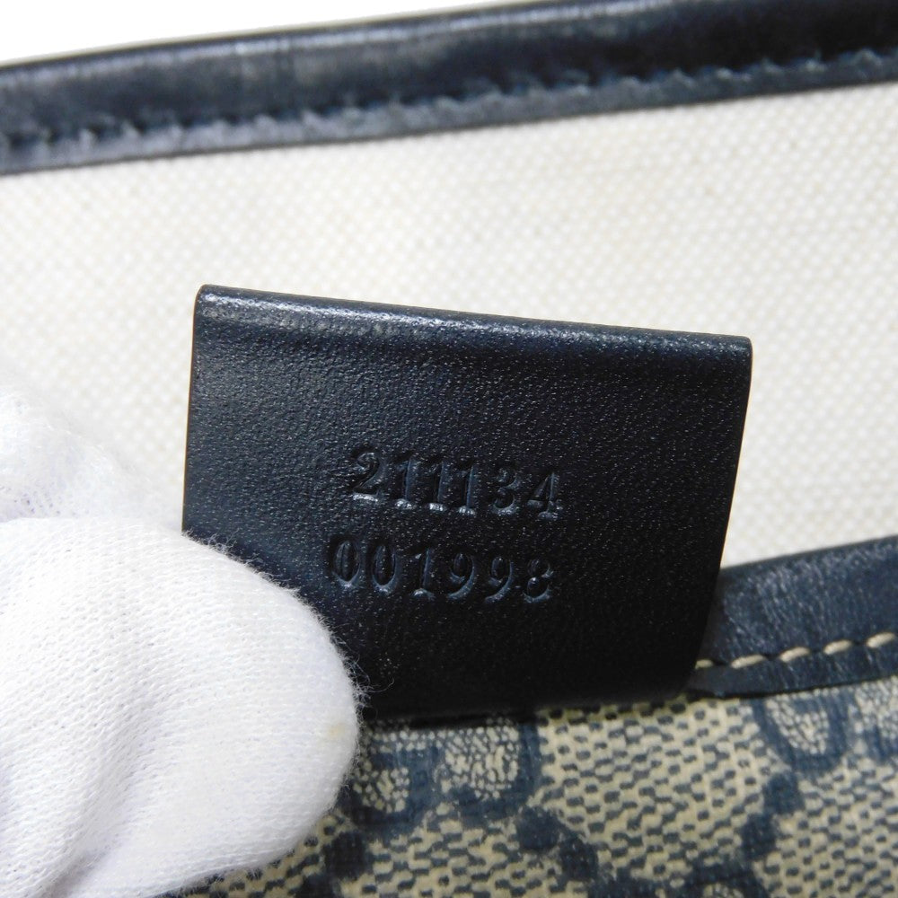 GUCCI Tote Bag 211134 GG Plus Canvas (PVC-coated) x Calfskin Leather Navy x black GG Supreme PVC Web Stripe Double G Navy Black GG plus Sherry Line Tote Women(Unisex) Used