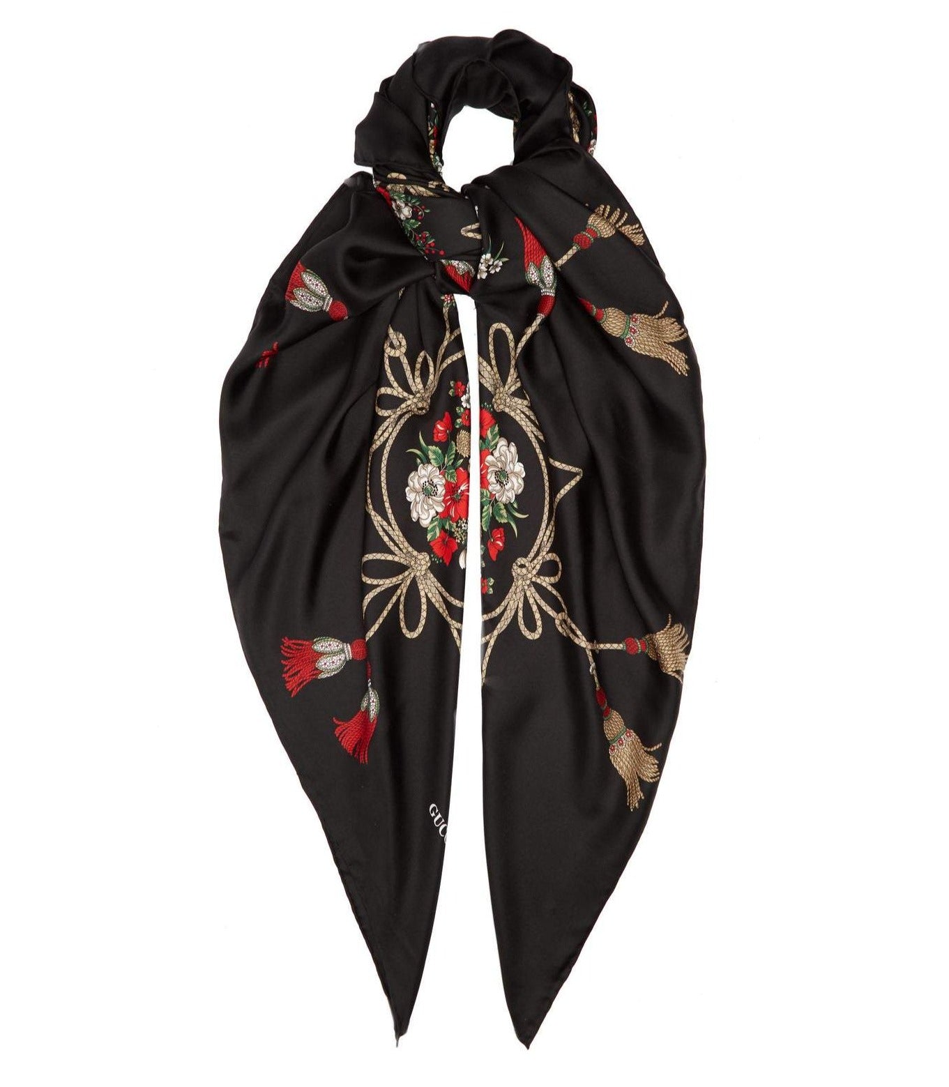 Gucci Floral and Tassel-print Silk Shawl in Black