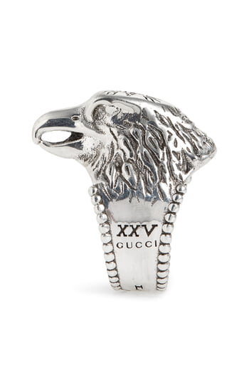 Gucci Anger Forest Eagle Head Ring In Sterling Silver