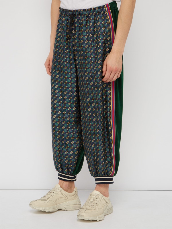 Gucci Bi-material Scarf Print Track Pants in Green