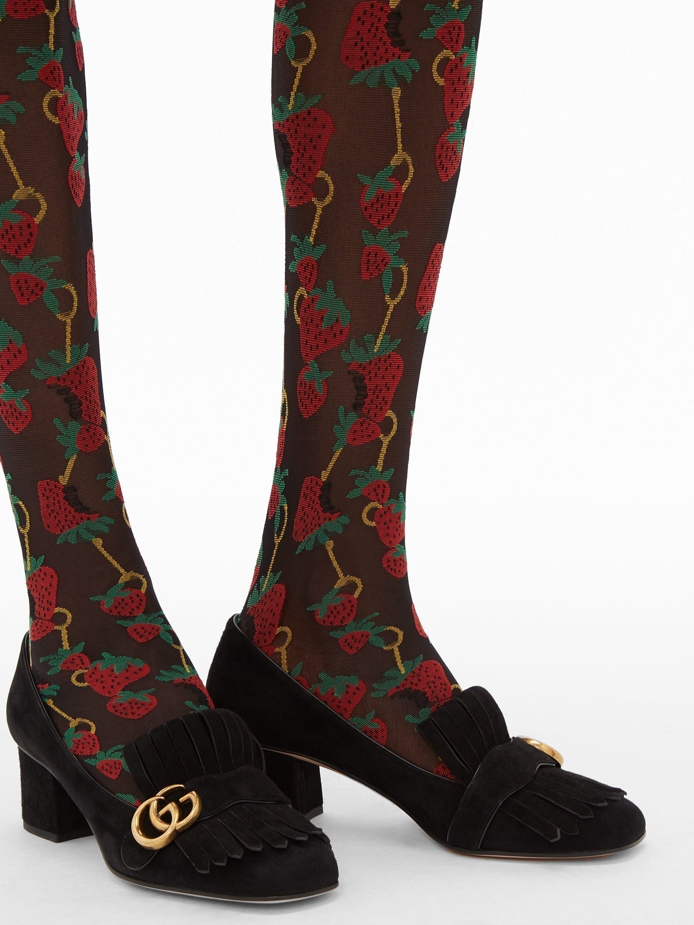 Gucci Strawberry Horse-bit Pattern Socks in Black