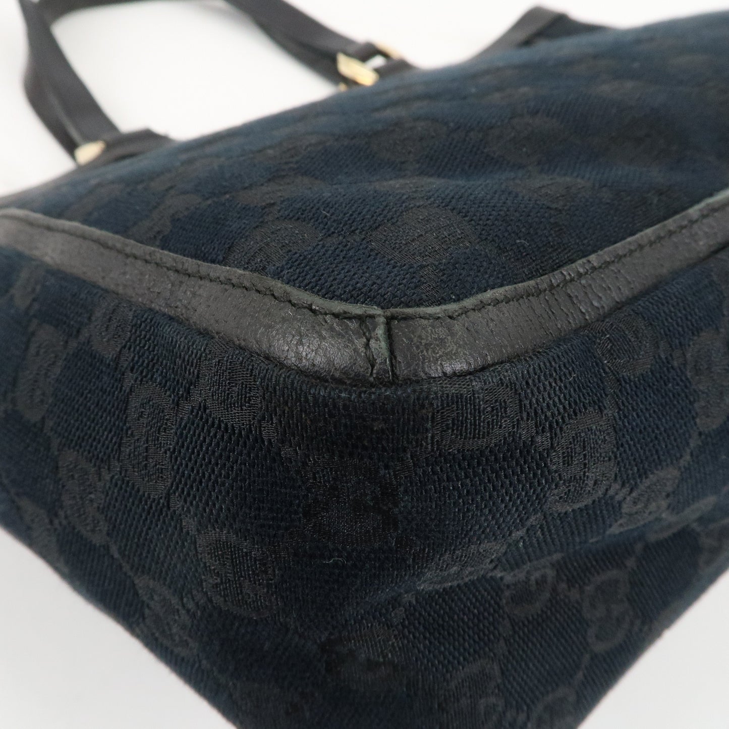 GUCCI Abbey GG Canvas Leather Tote Bag Hand Bag Black 146247