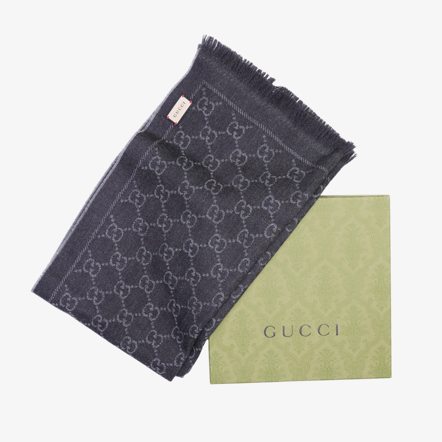 Gucci Womens GG Jacquard Scarf Black Grey