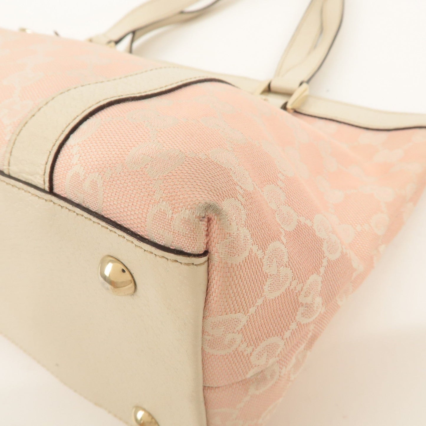 GUCCI Abbey GG Canvas Leather Tote Hand Bag Pink White 141470