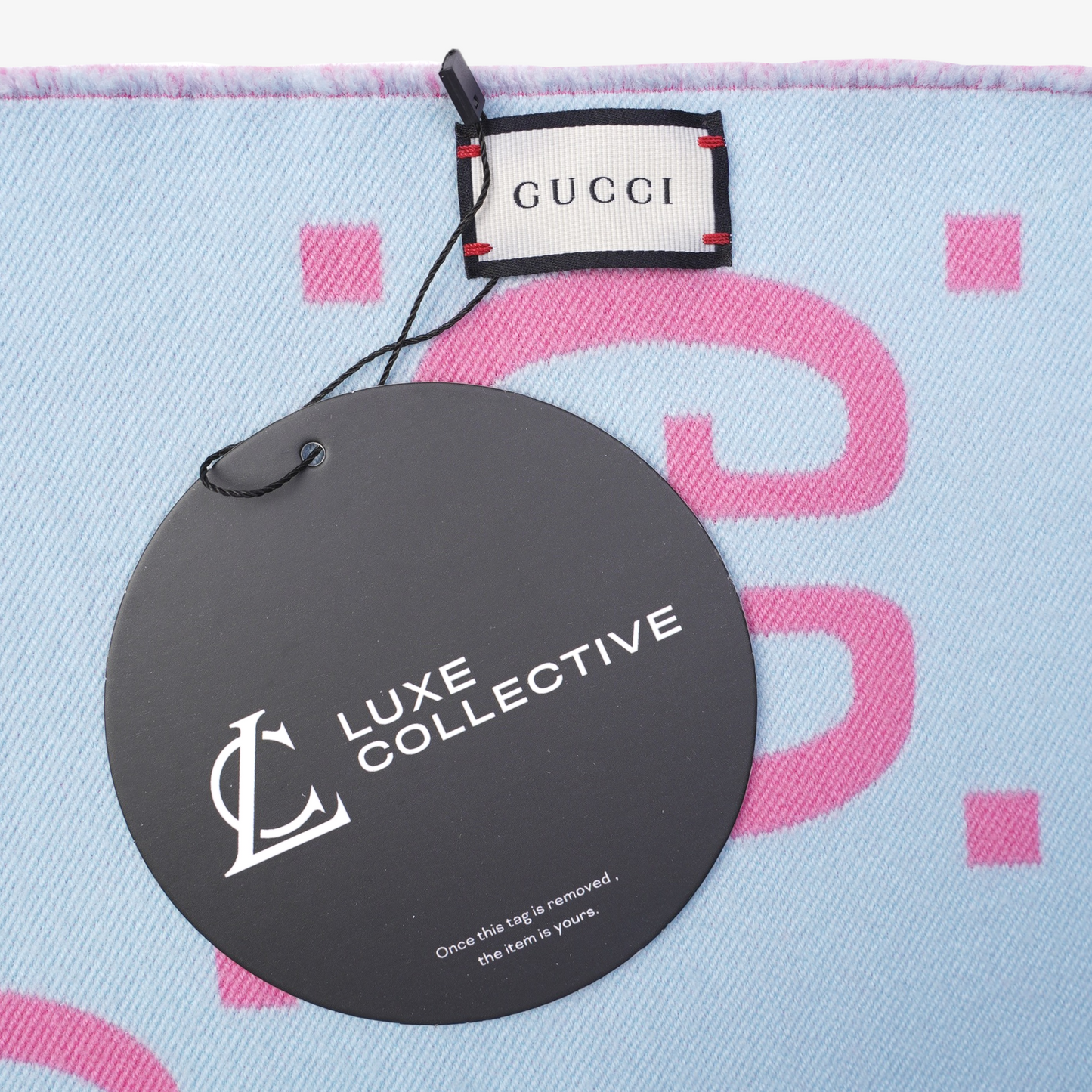 Gucci Womens GG Scarf Baby Blue / Pink 35x190cm