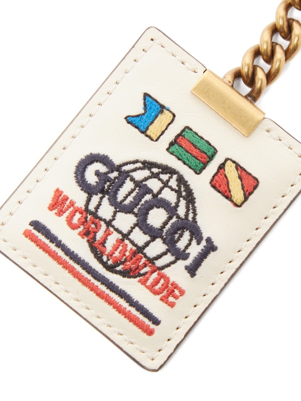 Gucci Embroidered Worldwide Keychain in White