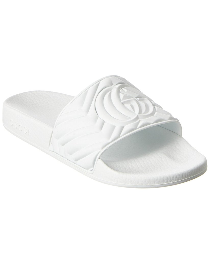 Gucci Matelassé Rubber Slides In White