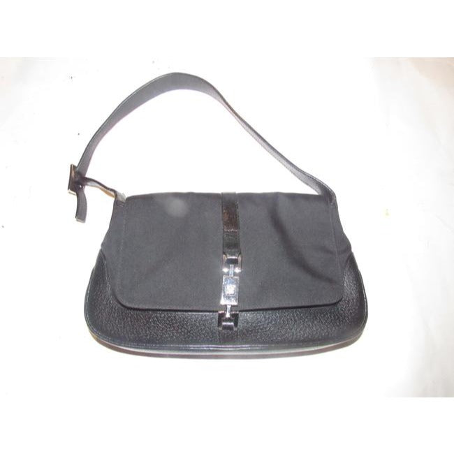 Gucci Jackie Pursesdesigner Purses Black Leather And Black Nylon Fabric Shoulder Bag