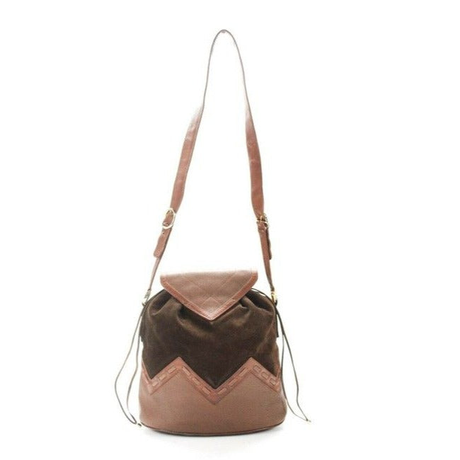 Gucci Toffee Brown Leather And Dark Brown Suede Early Diamante Line Bucket Bag
