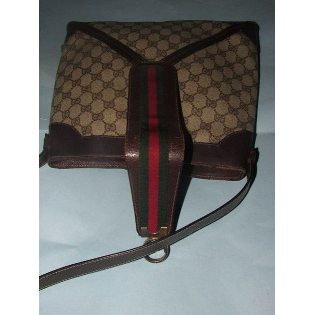 Gucci Vintage Pursesdesigner Purses Brown Leather And Large G Logo Print Coated Canvas With Redgreen