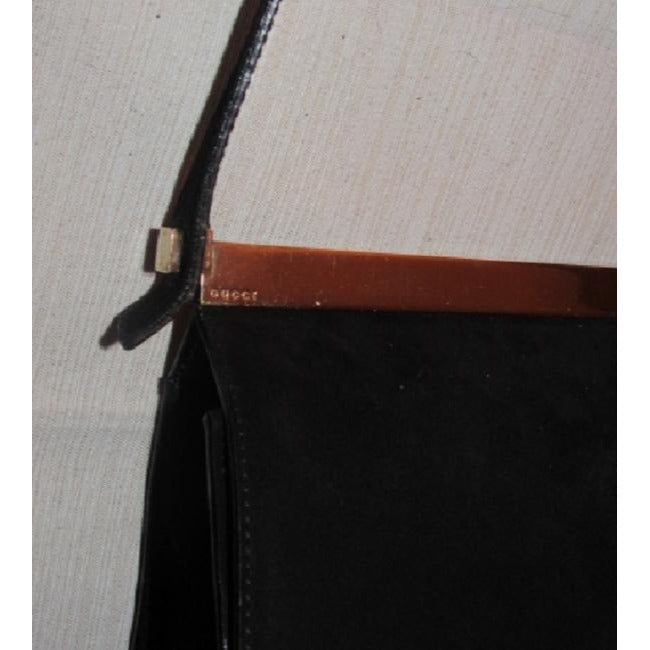 Gucci Suedeleather Top Handle Black Suedegold Patent Leather Shoulder Bag