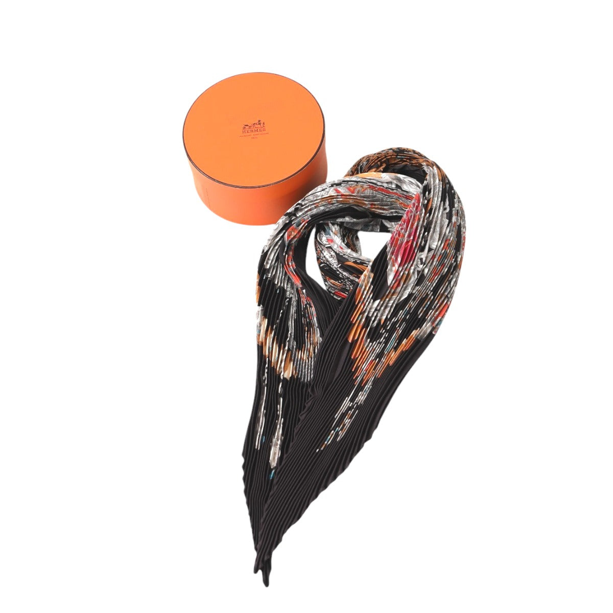 HERMES scarf silk black TERRES PRECIEUSES 100% silk