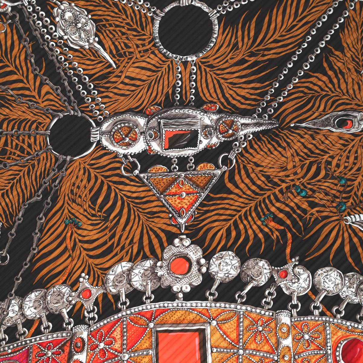 HERMES scarf silk black TERRES PRECIEUSES 100% silk