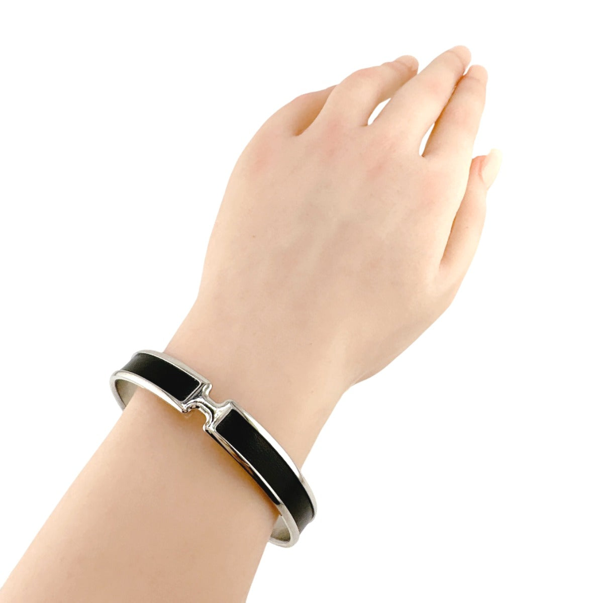 HERMES Bangle metal Silver bracelet Leather Scarlet Fan Olympe unisex(Unisex) Used