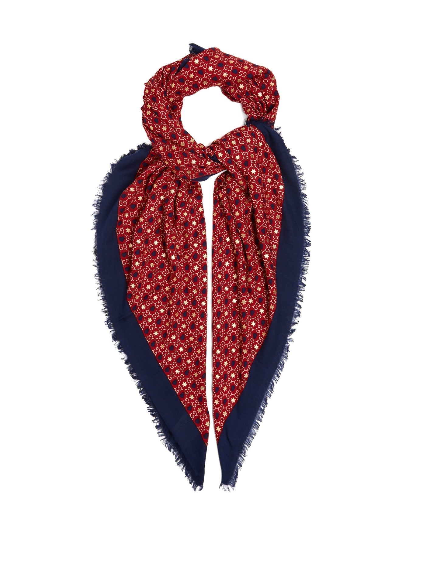 Gucci GG Hearts & Stars Silk Scarf in Red