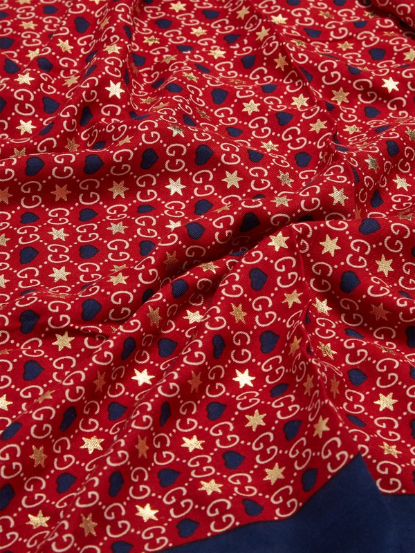 Gucci GG Hearts & Stars Silk Scarf in Red