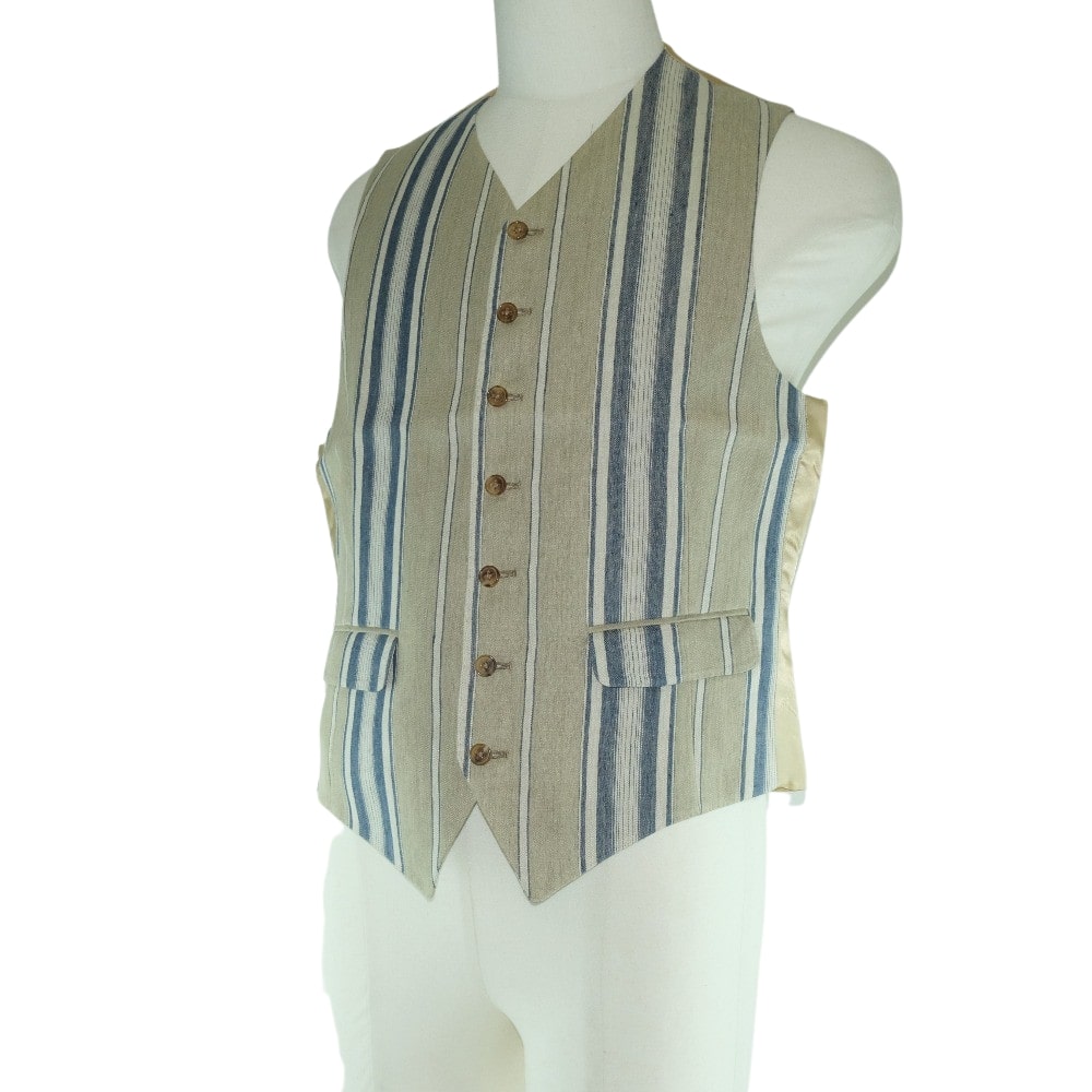 HERMES Best Linen, Rayon beige stripe Gillet mens 48 Used