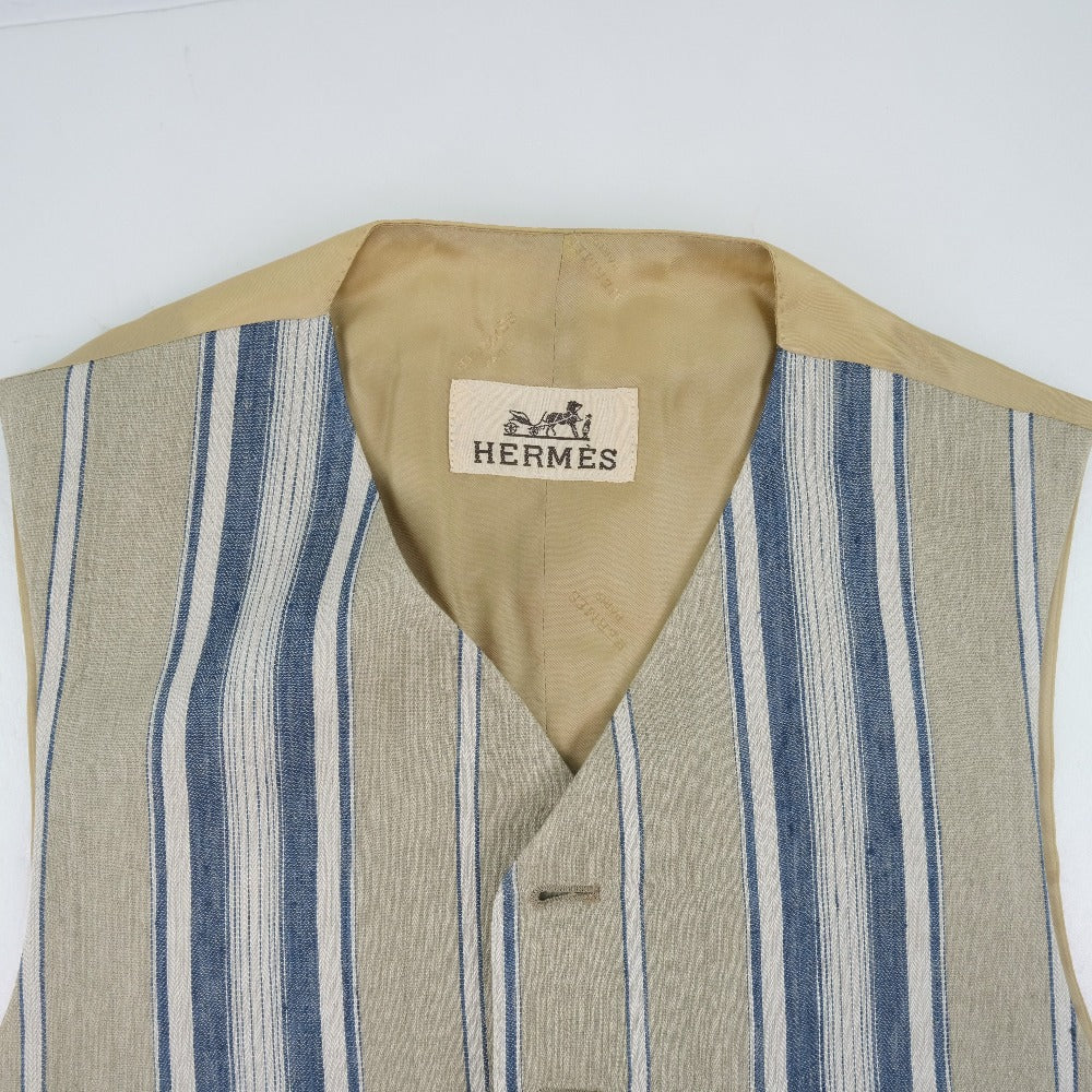 HERMES Best Linen, Rayon beige stripe Gillet mens 48 Used