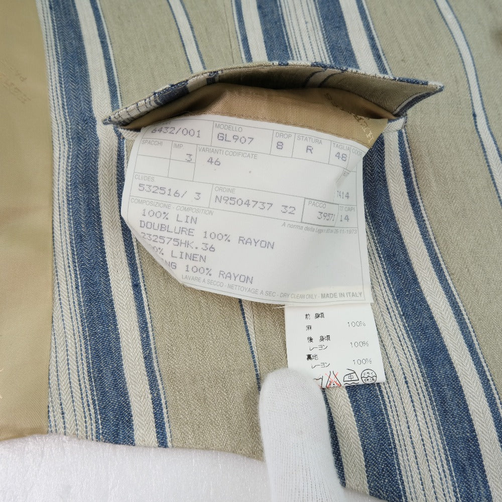 HERMES Best Linen, Rayon beige stripe Gillet mens 48 Used
