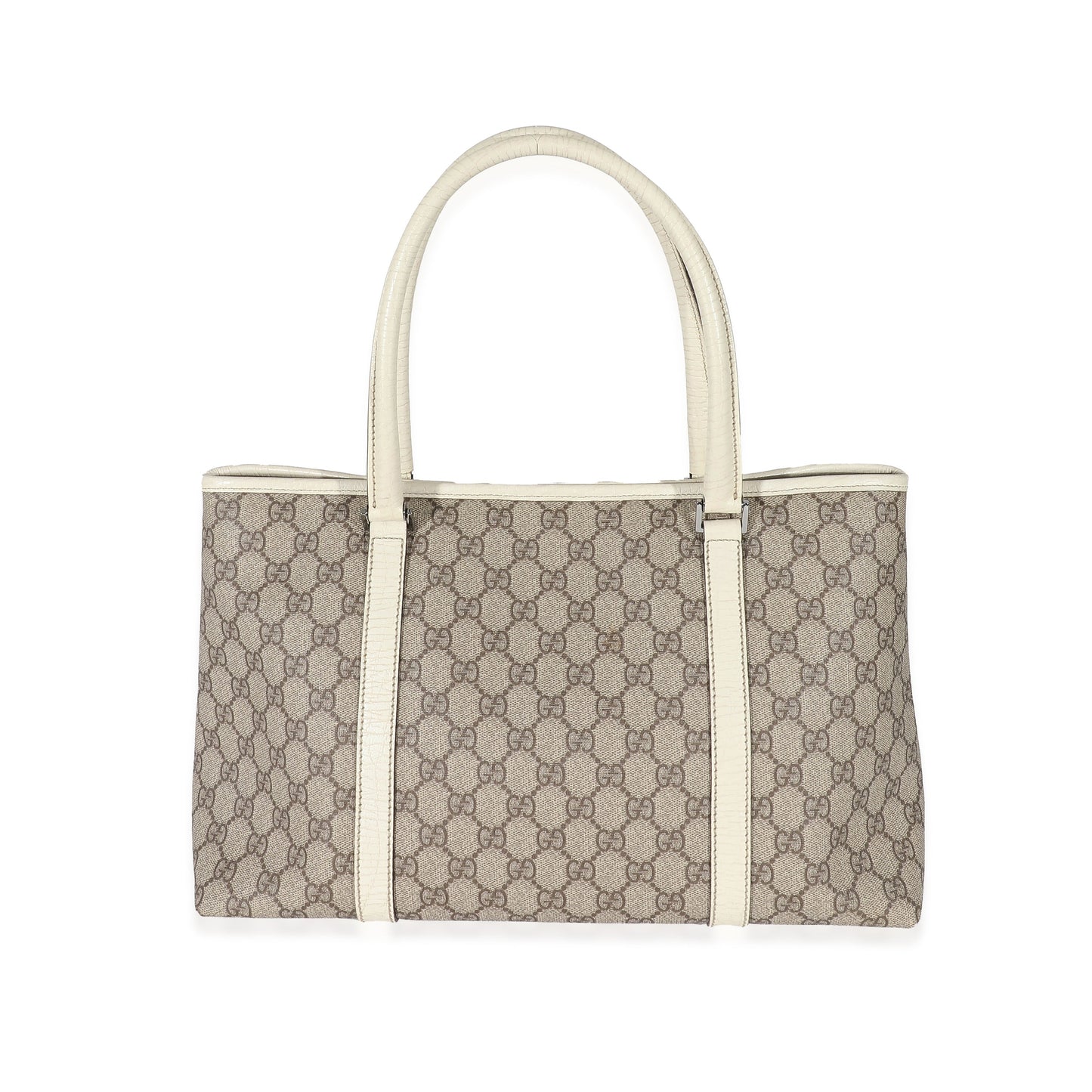 Gucci Beige GG Supreme White Leather Joy Tote