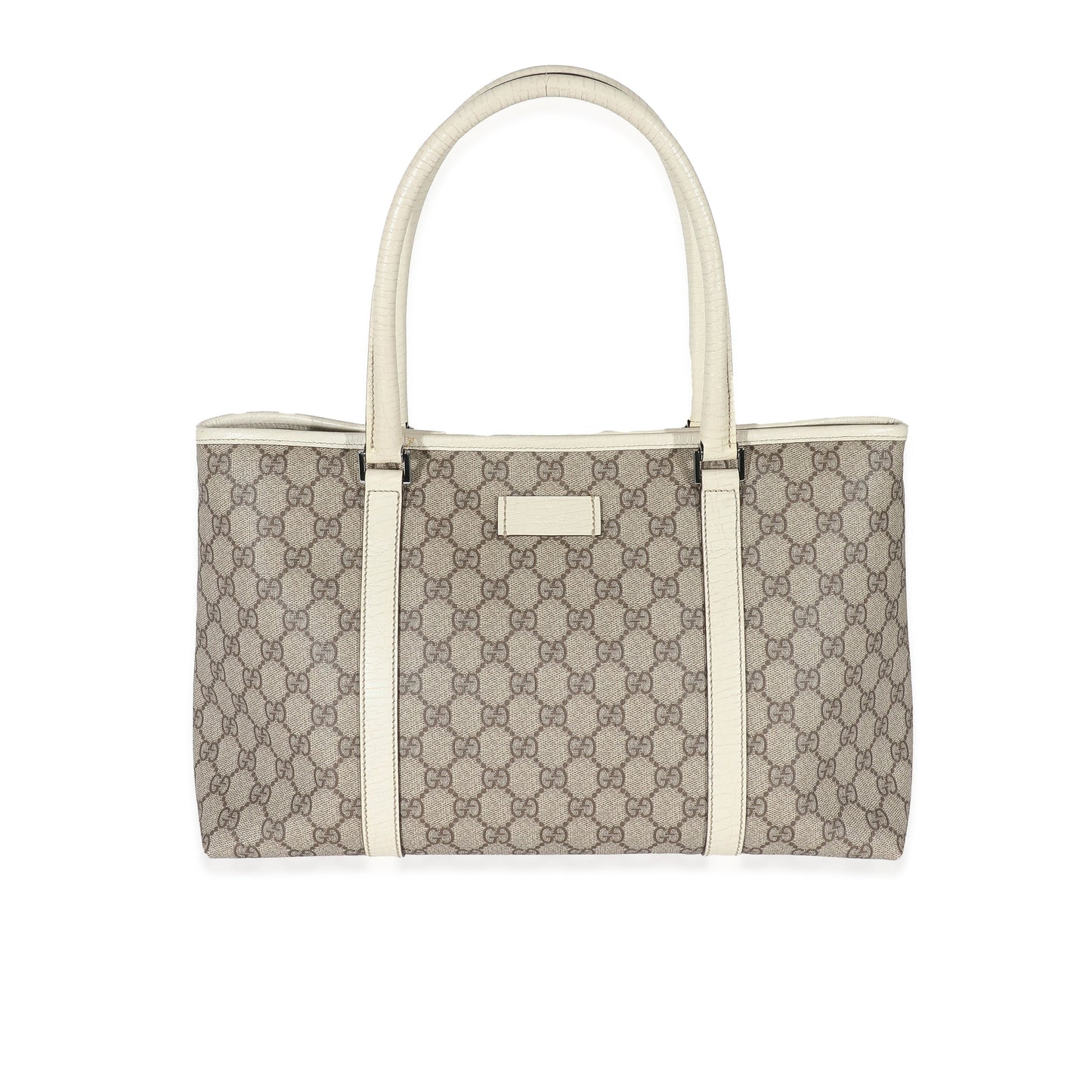 Gucci Beige GG Supreme White Leather Joy Tote