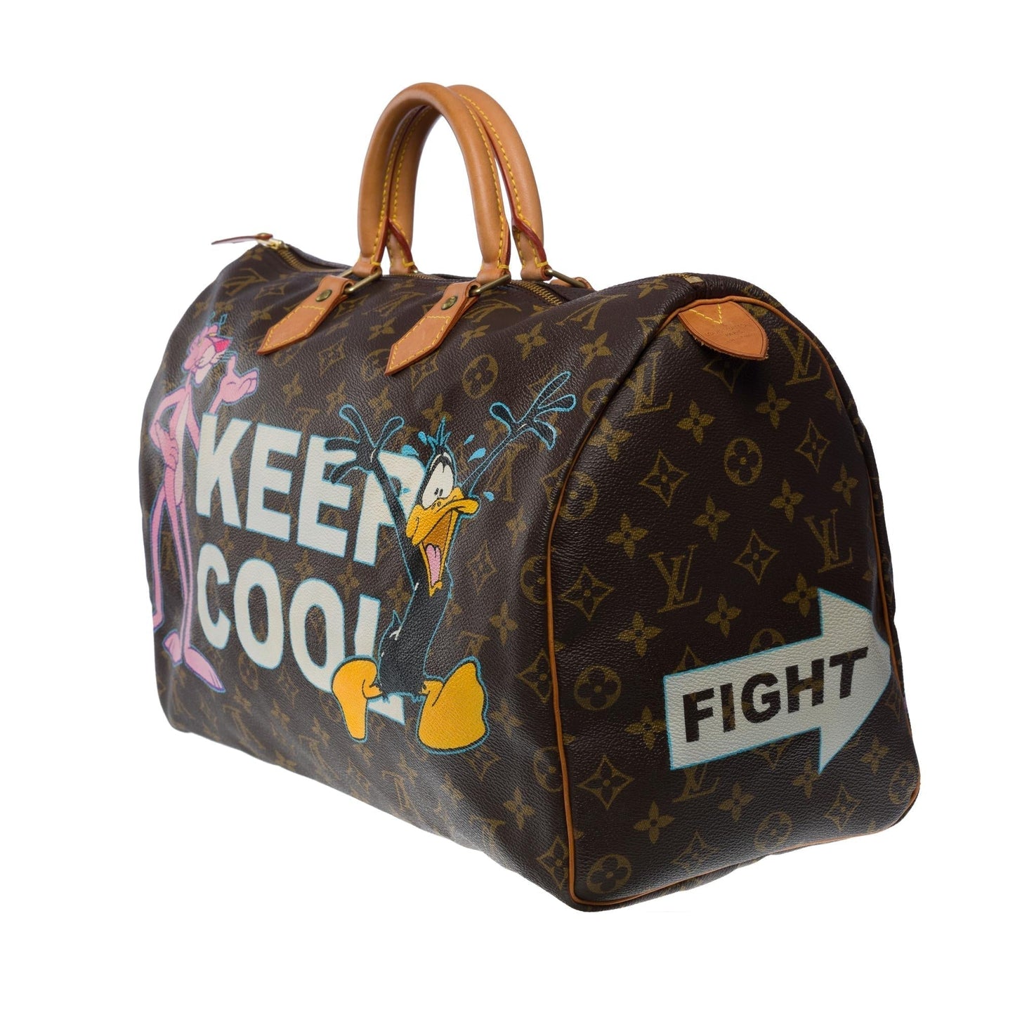 LOUIS VUITTON "Keep Cool" Customized Speedy 40 handbag in brown Monogram canvas