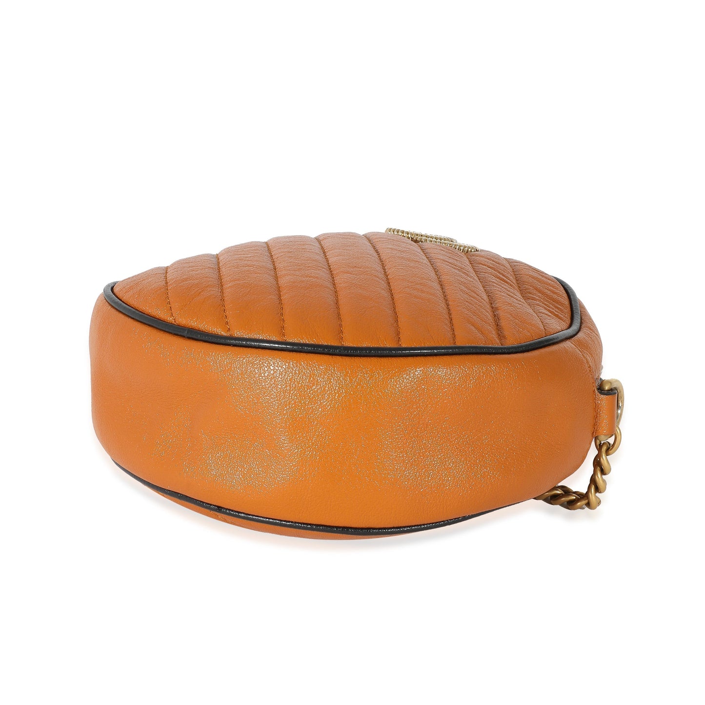 Gucci Cognac Vintage Effect Leather Mini Torchon GG Marmont Round Bag