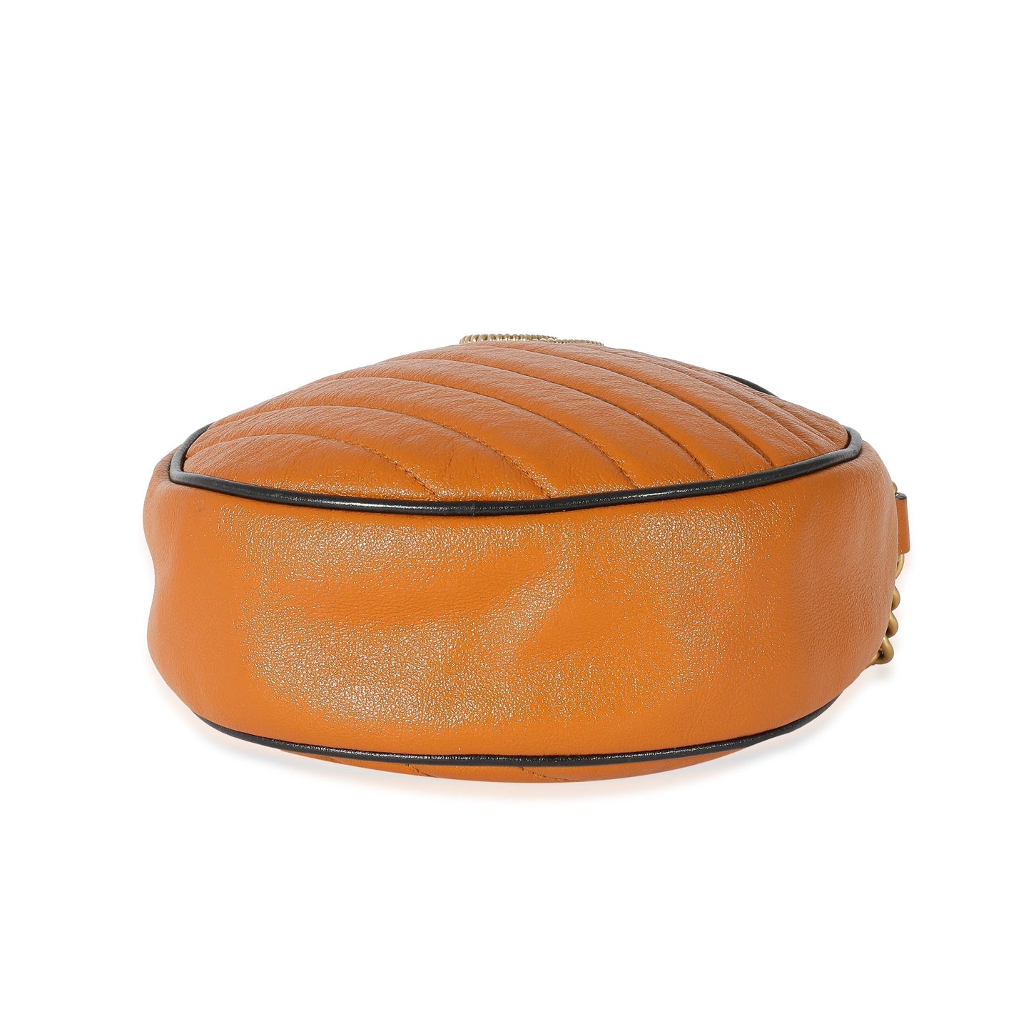 Gucci Cognac Vintage Effect Leather Mini Torchon GG Marmont Round Bag