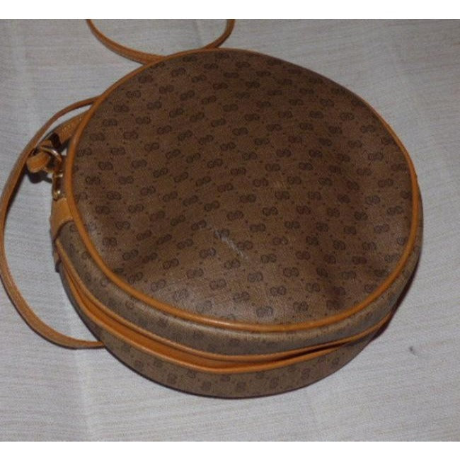 Gucci Vintage Camel Leather And Small G Logo Print Coated Canvas In Shades Of Browns