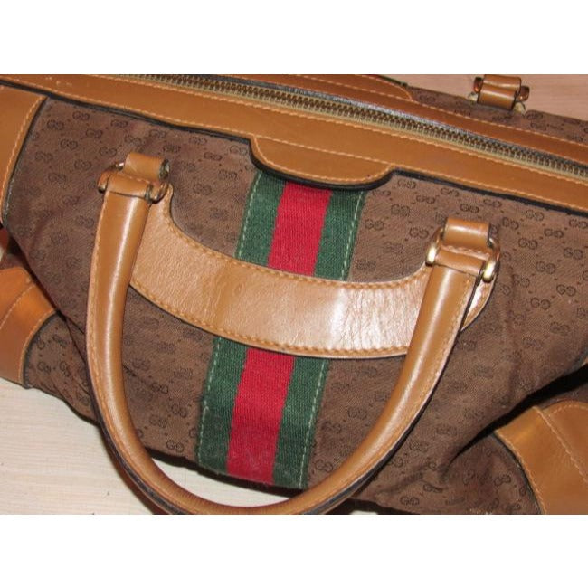 Gucci Micro Guccissima Print Canvasleather Sherry Line Top Handle Brown Leather And Gg Leather Satch