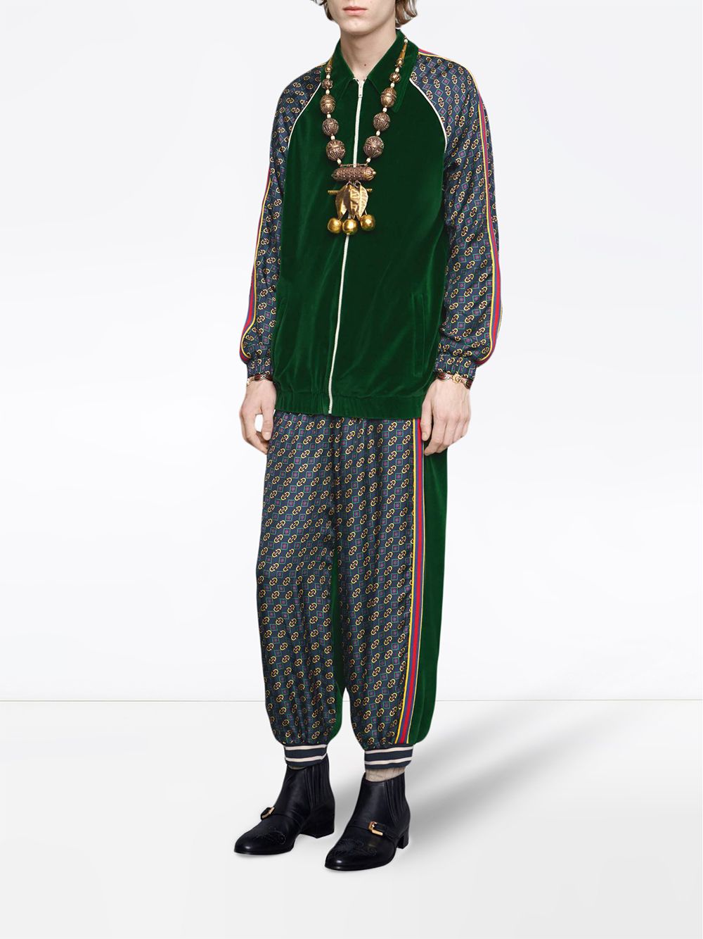 Gucci Bi-material Scarf Print Track Pants in Green