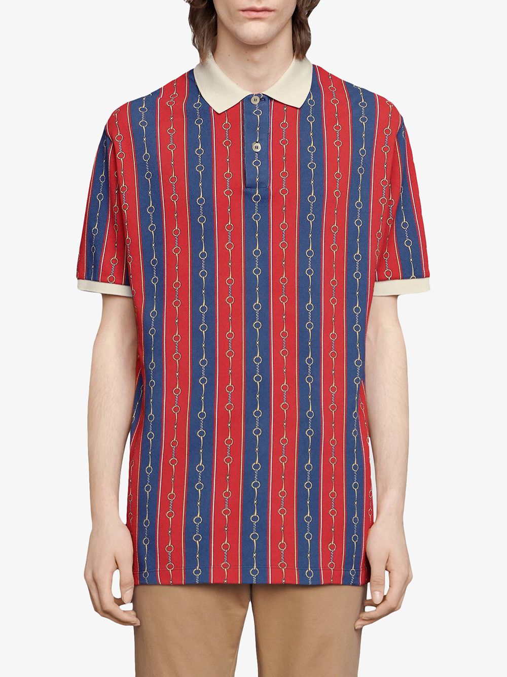 Gucci Horse-bit Chain Print Polo Shirt in Red