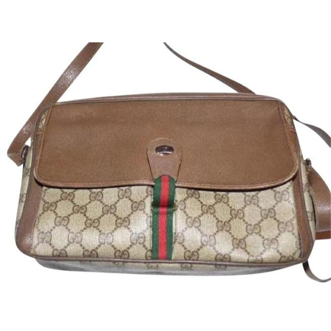 Gucci Vintage Gg Web Shades Of Brown With Large G Logo And Red Green Stripe