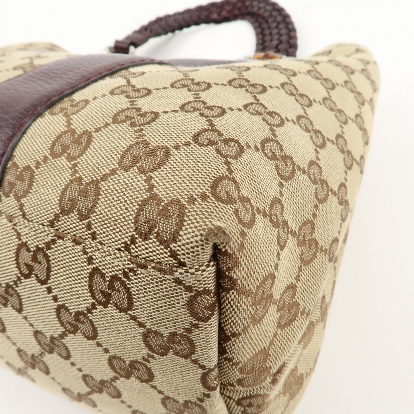 GUCCI Bamboo Bar GG Canvas Leather Tote Bag Beige Brown 232947