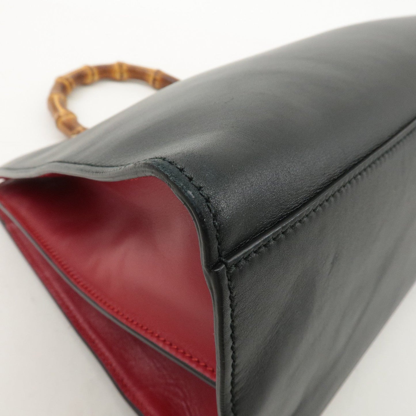 GUCCI Bamboo Leather Suede 2WAY Handbag Black Red 453764