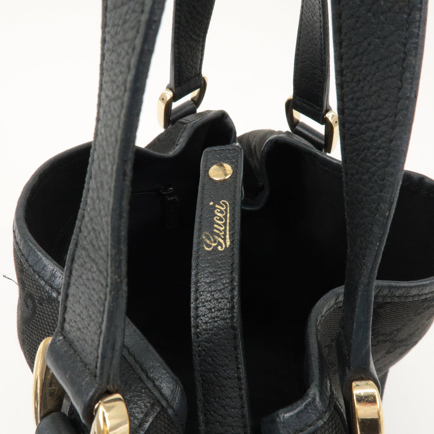 GUCCI Abbey GG Canvas Leather Tote Bag Shoulder Bag Black 130736